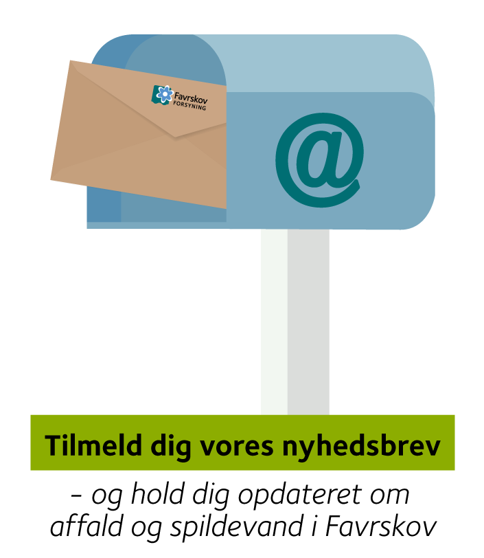 Postkasse med et brev med Favrskov Forsynings logo